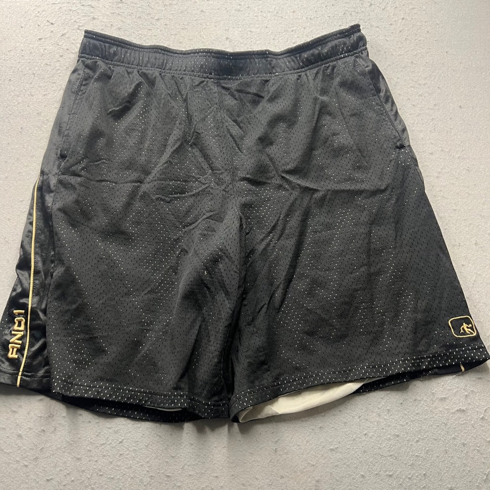 AND1 Mens Basketball Shorts XL Black Gold Mesh Athletic Gym Pockets Y2K Grunge